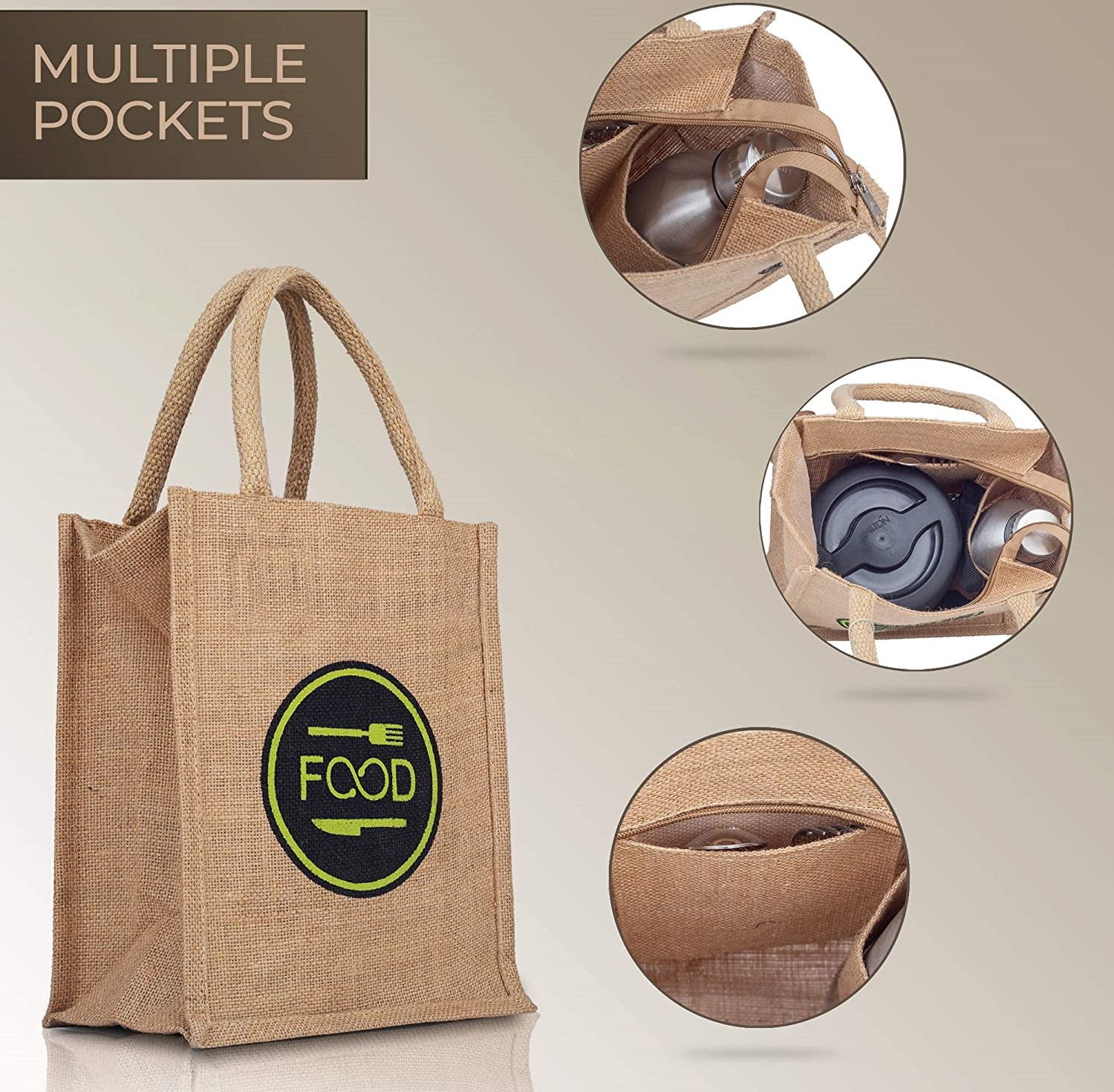 Food Printed Jute Lunch Bag